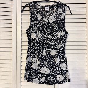 CAbi Monochrome Floral Sleeveless Blouse